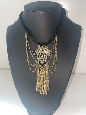 Black and Gold Statement Tassel Necklace